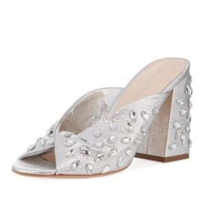 Laurel Crinkle Metallic Mule Sandal with Jewels size 9.5